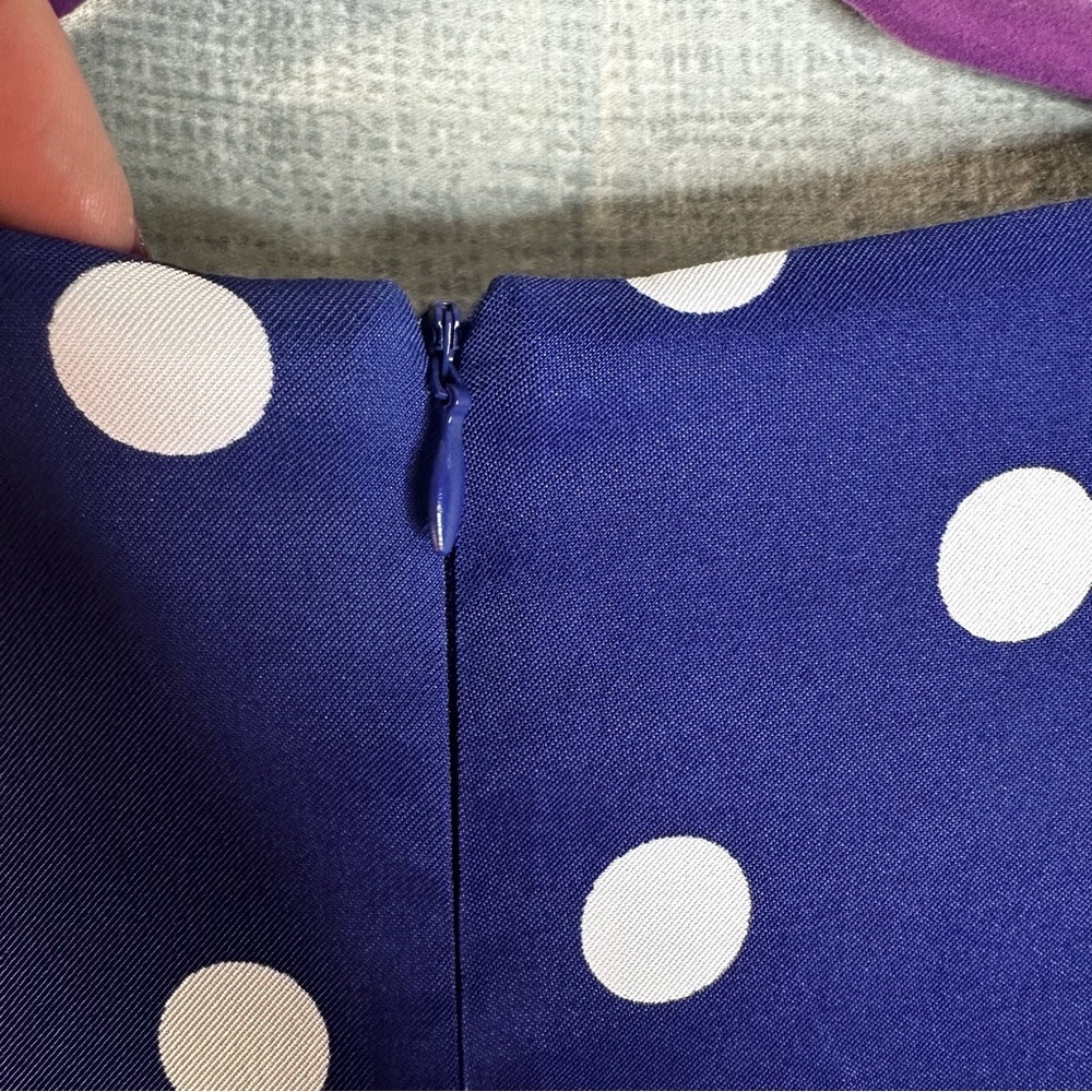 Connected Apparel Blue White Polka Dot Sheath Dress Size 16 Sleeveless Knee Work - Picture 8 of 13